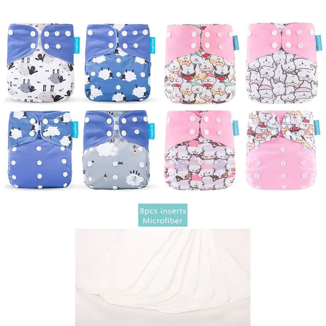 8Pcs Happy Flute New OS Pocket Adjustable Diaper Set