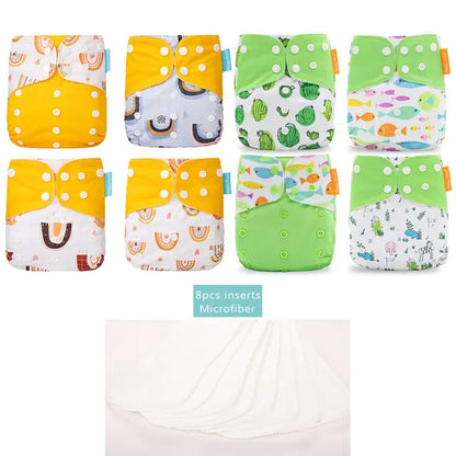 8Pcs Happy Flute New OS Pocket Adjustable Diaper Set