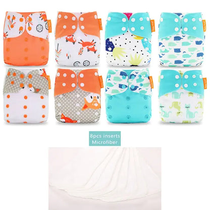 8Pcs Happy Flute New OS Pocket Adjustable Diaper Set