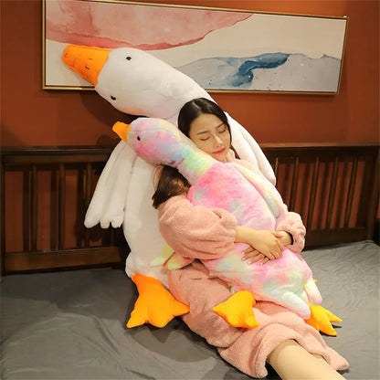 Giant Duck Plush Toys Fluffy Sleep Pillow Cute Animal Stuffed Swan Goose Soft Dolls Floor Mat