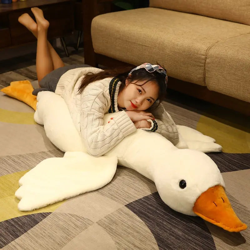 Giant Duck Plush Toys Fluffy Sleep Pillow Cute Animal Stuffed Swan Goose Soft Dolls Floor Mat